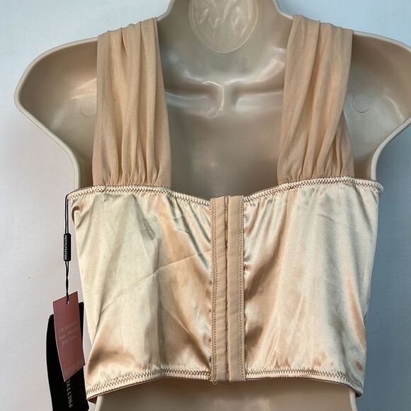 Pretty Little Things Nude Underbust Halterneck Chiffon strap crop top size 6 NWT - Picture 9 of 14